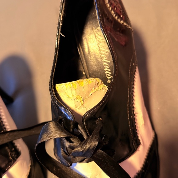 Delicious Black and Pink Lace-Up Peep-Toe Heels - Picture 3 of 5